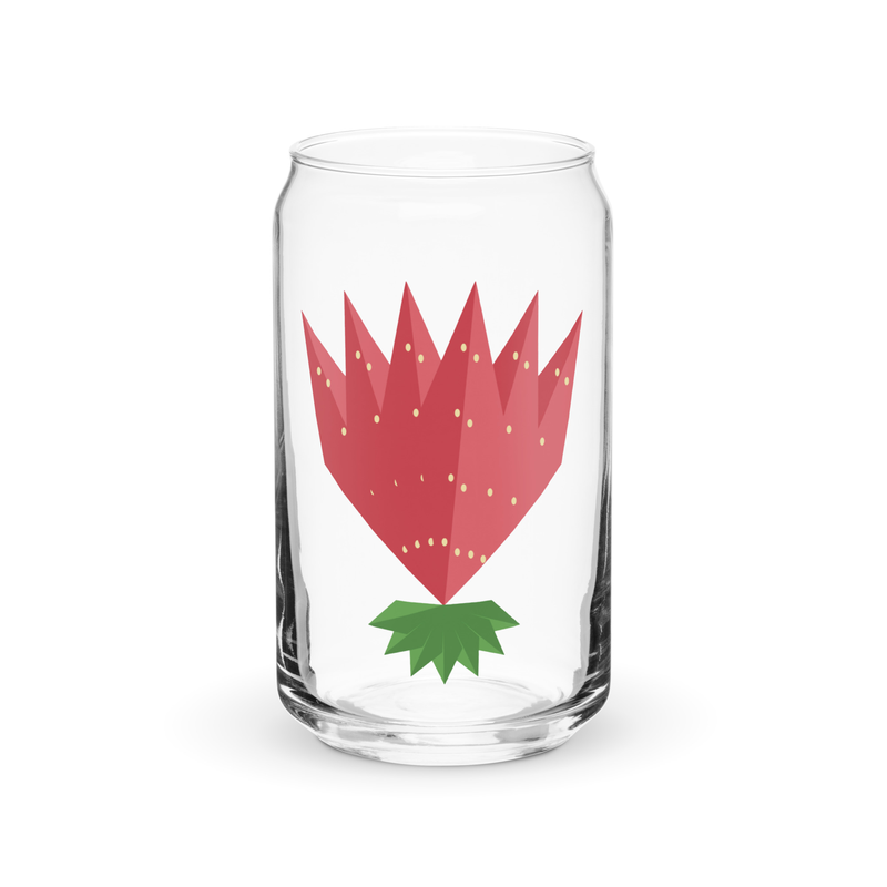Can-shaped glass printed with the Strawberry Fan garnish