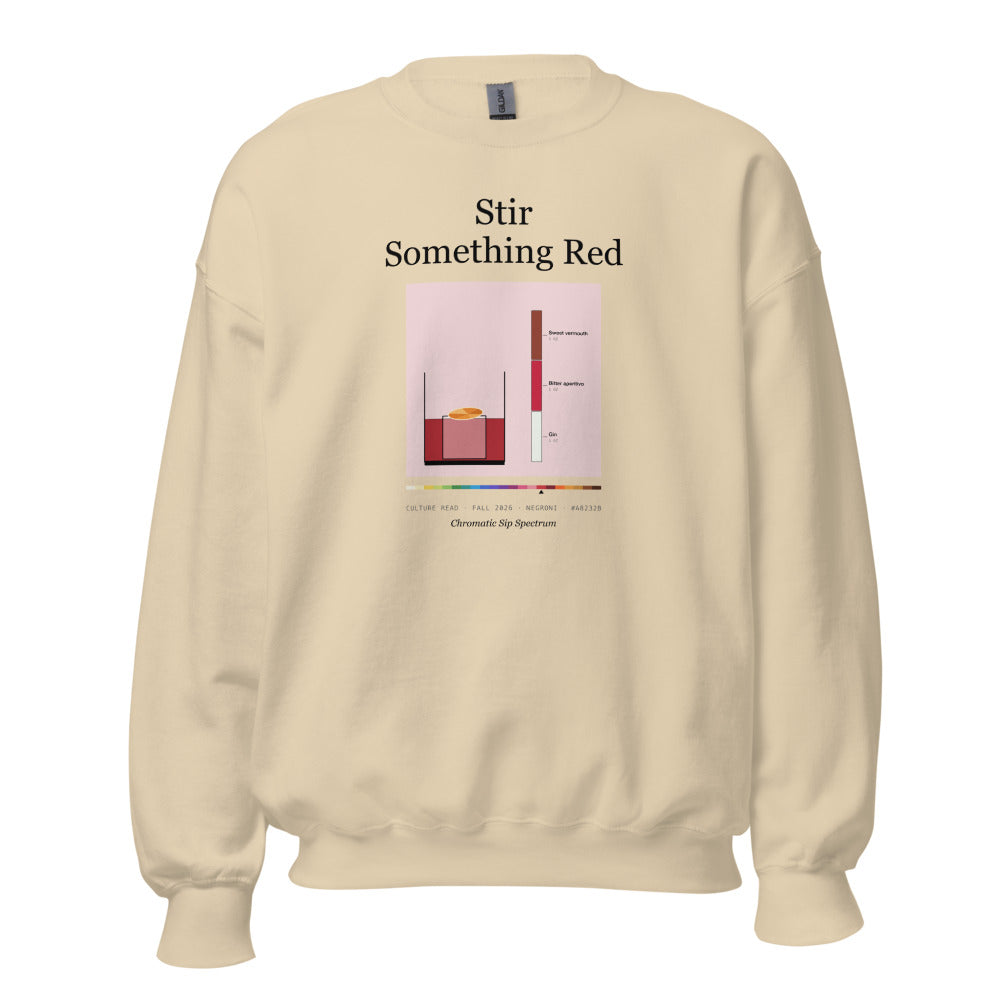 Printful mockup: Stir Something Red · Crewneck sweatshirt