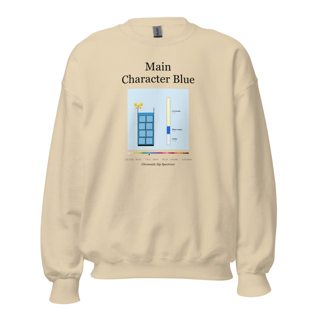 Printful mockup: Main Character Blue · Crewneck sweatshirt