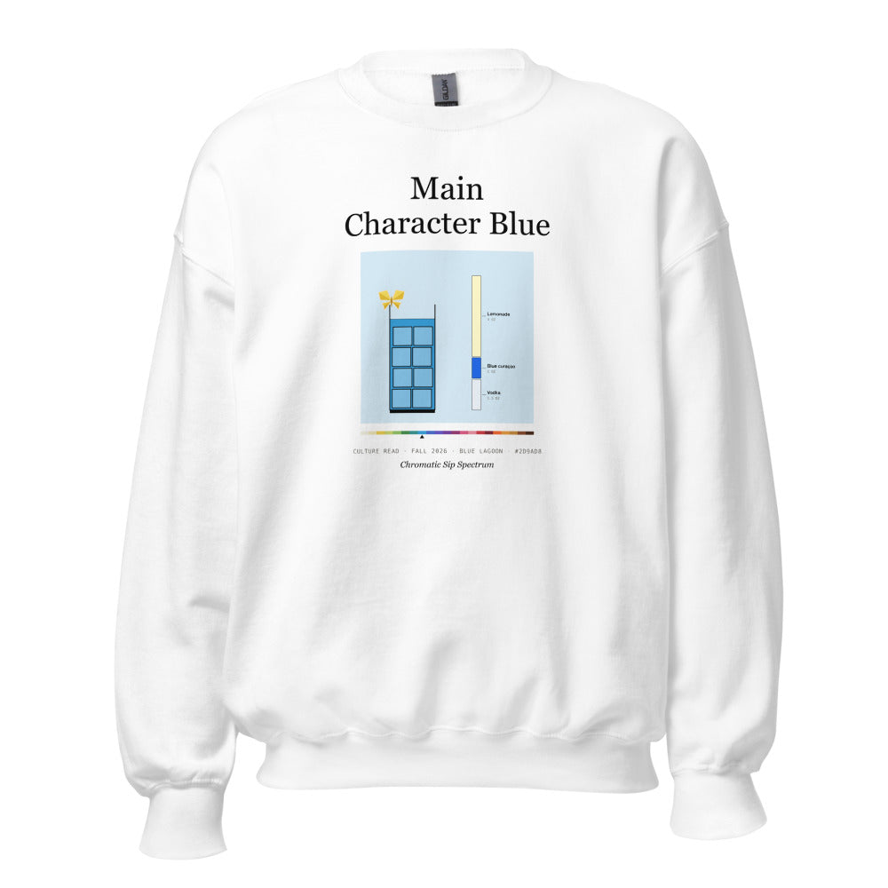 Printful mockup: Main Character Blue · Crewneck sweatshirt (4)
